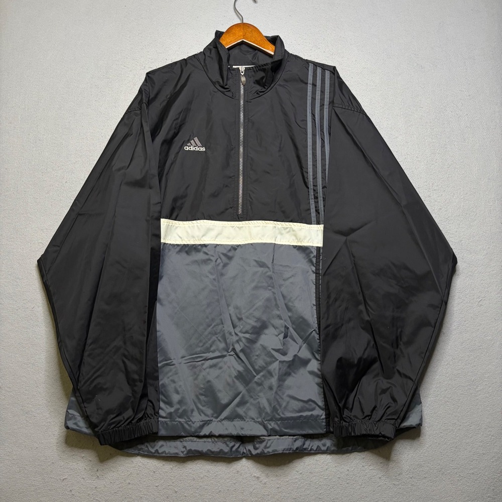 Adidas Windbreaker Jacket‎ Mens XL Black Grey Vintage 90s Half Zip Pullover Logo